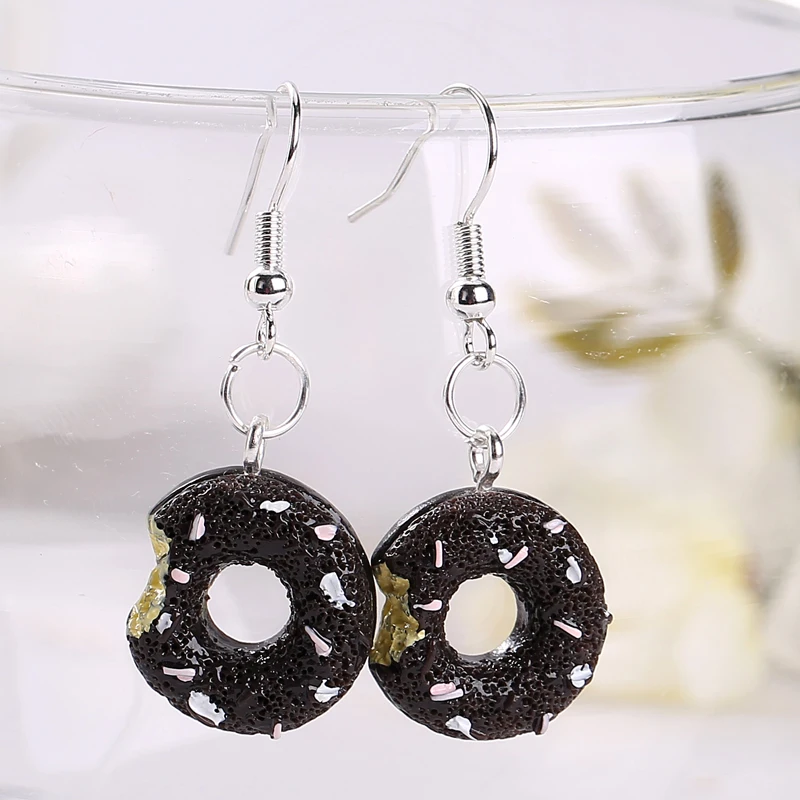 1Pair Women Drop Earrings Flatback Resin Fake Food Donuts  Jewelry  Dangle Earrings