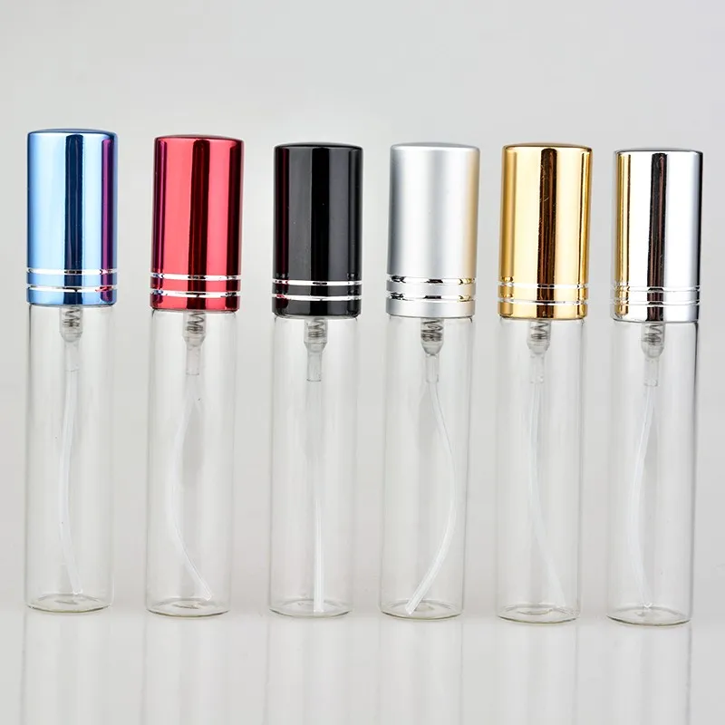 20pcs/lot 5ML 10ML 15ML Transparent Thin Glass Spray Bottle Sample Glass Vials Portable Mini Perfume Atomizer Gold Sil