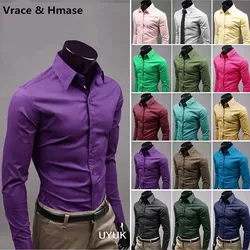 20 Color Quality Anti-Wrinkle Long Sleeve Turn-down Collar Men Shirt Business Fashion Casual Solid Gentry Camisa Masculina M-5XL