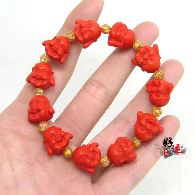 

Natural Cinnabar Hand-Carving Maitreya Buddha Lucky Bracelet Bangle Men And Women Ornament Amulet*Free Gift Box