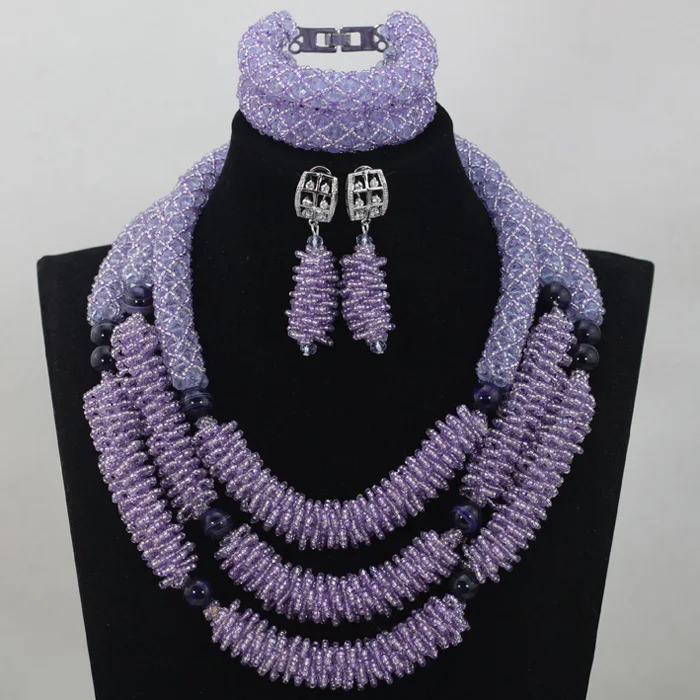 

New Design Lilac Beads Wedding Necklace Jewelry Set Chunky Costume African Nigerian Crystal Beads Bridal Jewelry SetABL846