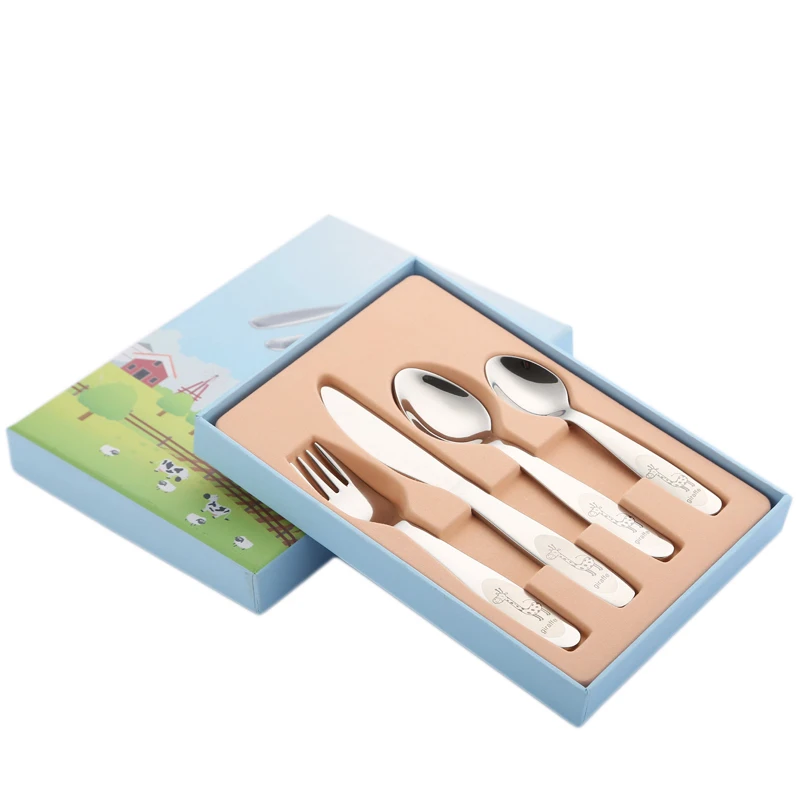 Couverts pour enfants en acier inoxydable 18/10(304), joli couteau, fourchette, service de table pour enfants 1lot/4 pièce