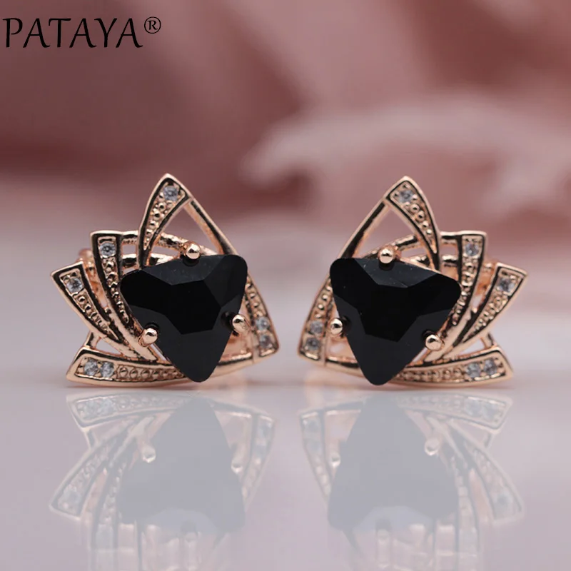 PATAYA New Blue Triangular Earrings 585 Rose Gold Color Multicolor Cubic Zircon Dangle Earrings Women Wedding Jewelry 9 Colors