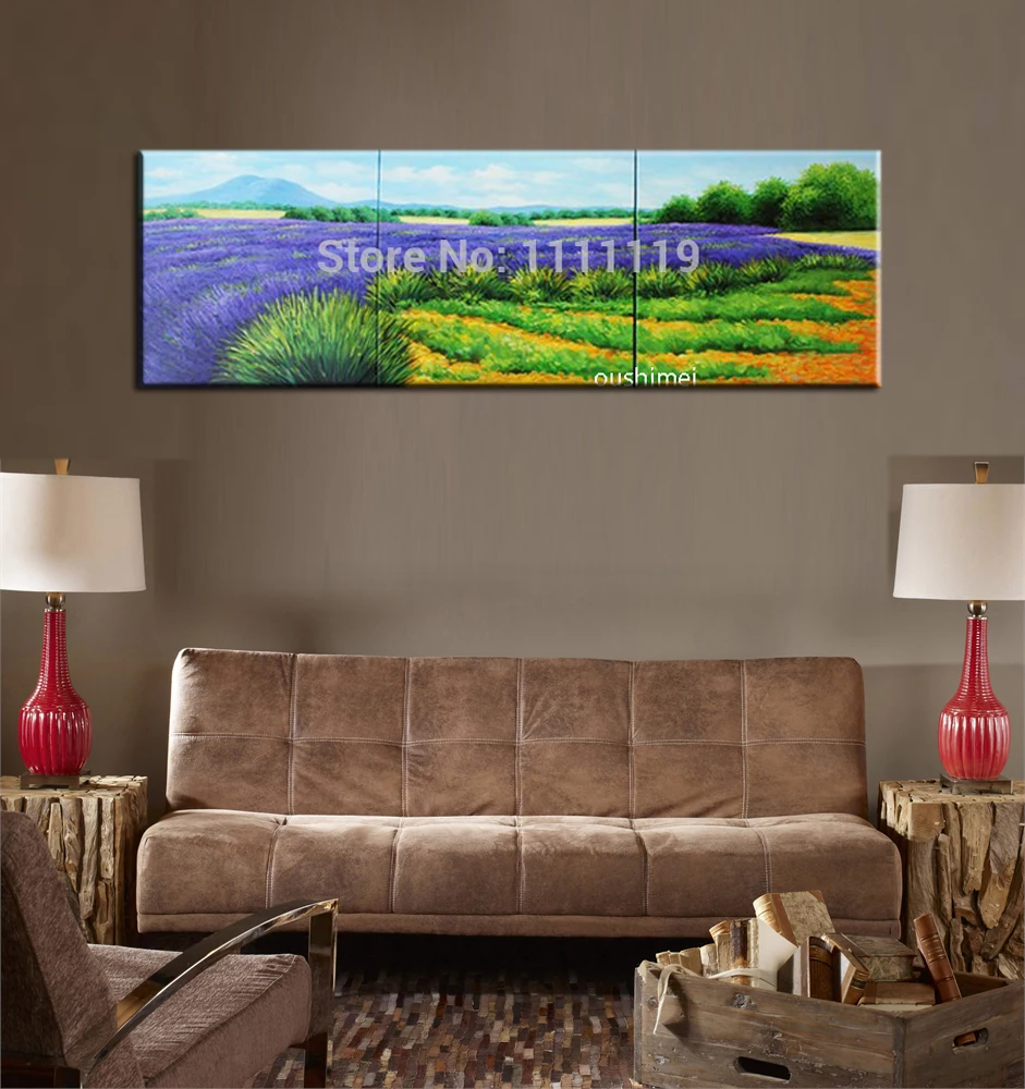 Handmade Beautiful Purple Oil Painting Lavender Landscape Handmade Calligraphy Wall Art Pictures Modern Paintings Canvas Decor