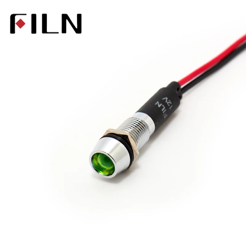 FILN FL1M-8CW-1-Luz led indicadora de señal de metal, lámpara con cable de 20cm, 8mm, rojo, amarillo, azul, verde, blanco, 12v, 220v