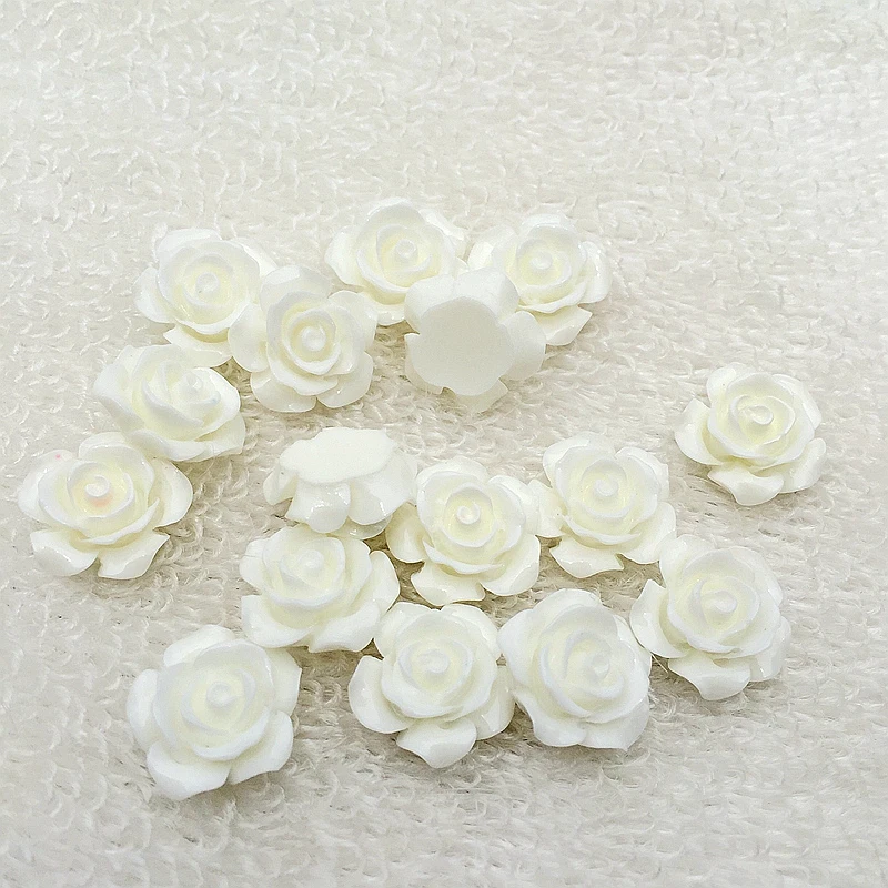 30pcs/pack 15mm 3D Resin Rose Flower Flat Back Cabochon Scrapbook Resin Embellishment Jewelry Making Nail Decoration -B020