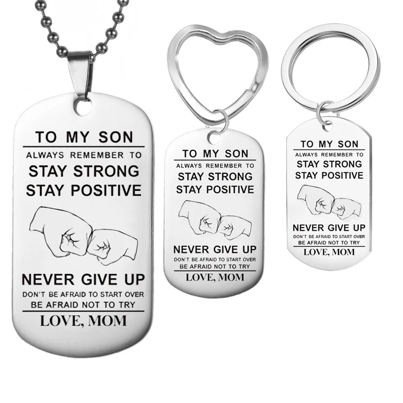 New TO MY SON Always Remember To Stay Strong Stay Positive Military Army Style Dog Tag Stainless Steel Pendant Men\'s Necklace