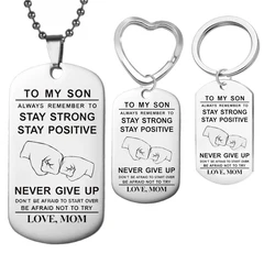 New TO MY SON Always Remember To Stay Strong Stay Positive Military Army Style Dog Tag Stainless Steel Pendant Men's Necklace