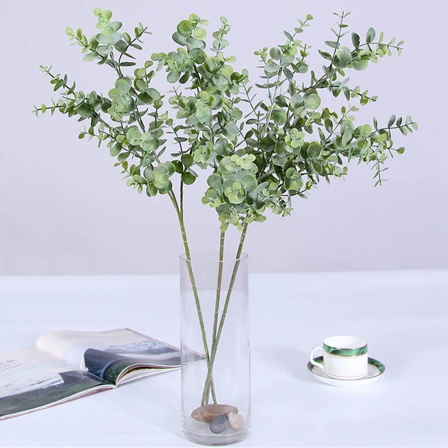 Artificial Plastic Plants Leaves Tree Green Eucalyptus Branch For Garden Wedding Decoration Faux Fake Christmas Foliage Decor