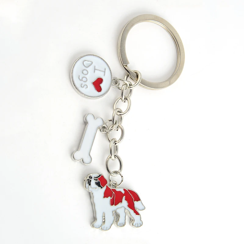 Saint Bernard dog key chains metal bag charm car key ring  Bones pendant  I love dog tag