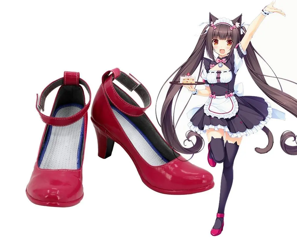 

Chocola High Heel Shoes Cosplay NEKOPARA Chocola Cosplay Shoes Red PU Leather Boots Custom Made Unisex