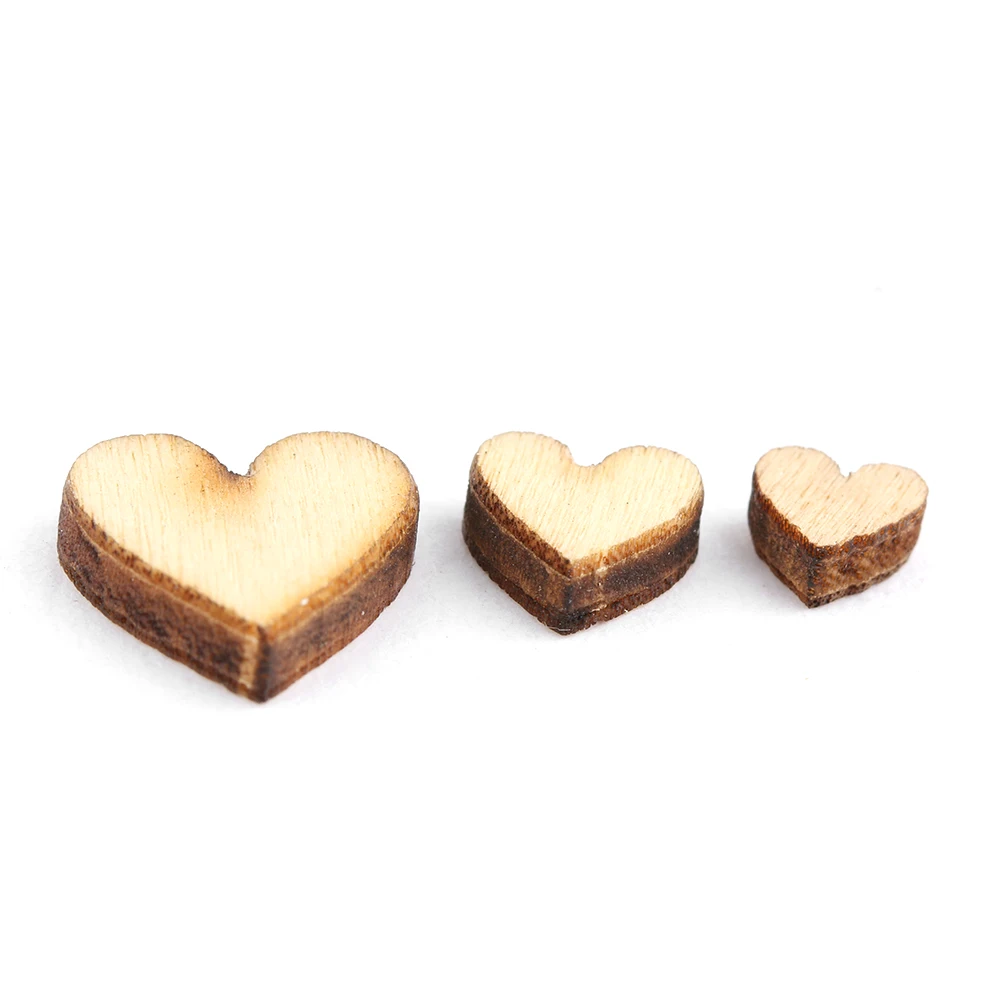 100Pcs/Pack Mixed 4 Sizes 6/8/10/12mm Cute Love Heart Shape Wedding Table Scatter Decor Rustic Wooden Wedding Decoration Buttons