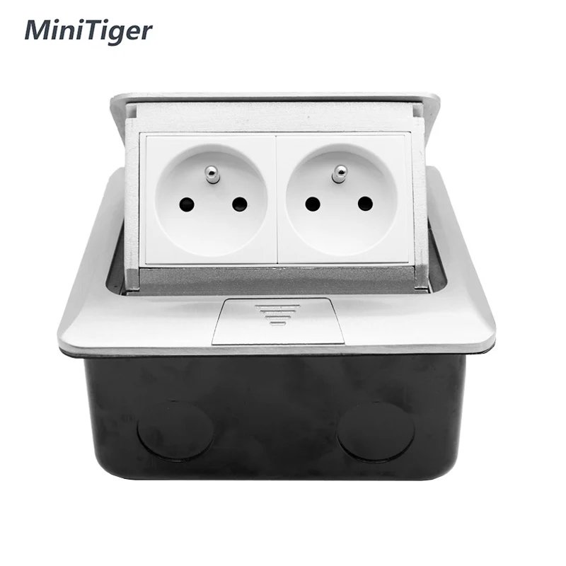 MiniTiger Aluminum Panel EU/US/FR Standard Pop Up Floor Socket 2 Way Electrical Outlet Modular Combination Customized Available