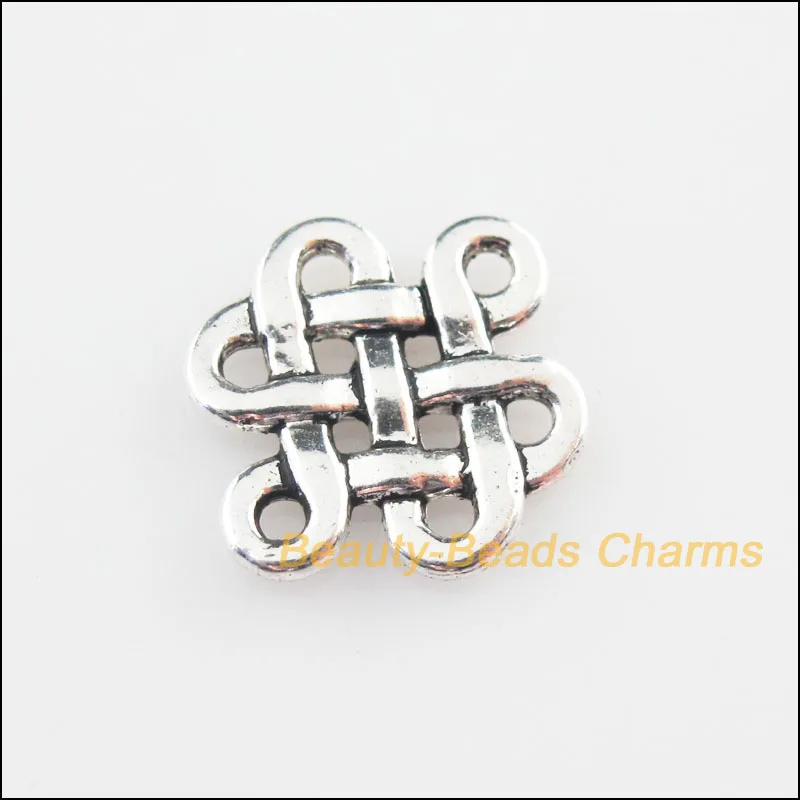 25 New Connectors Chinese Knote Tibetan Silver Color Charms 14x17mm