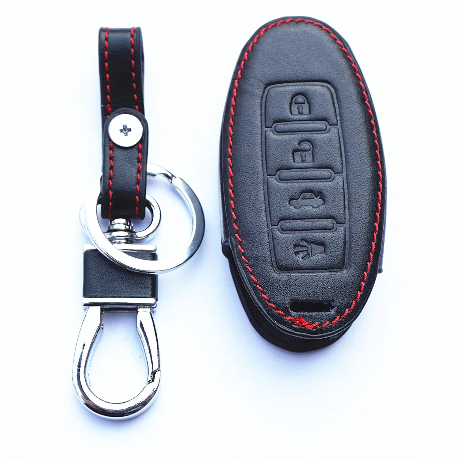 WFMJ Leather 4 Buttons Key Chain Cover Case For Nissan Murano 350Z 370Z GT-R Sentra Armada Rogue Altima Maxima Versa Pathfinder