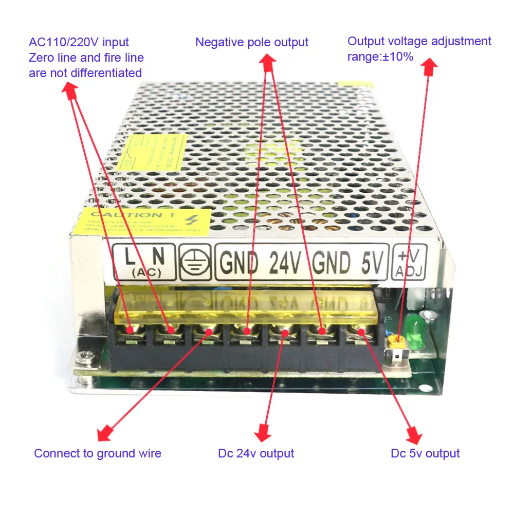 150W Dual Channel Output 24V and 5V High Efficiency Transformer Power Supply for Dc Motor