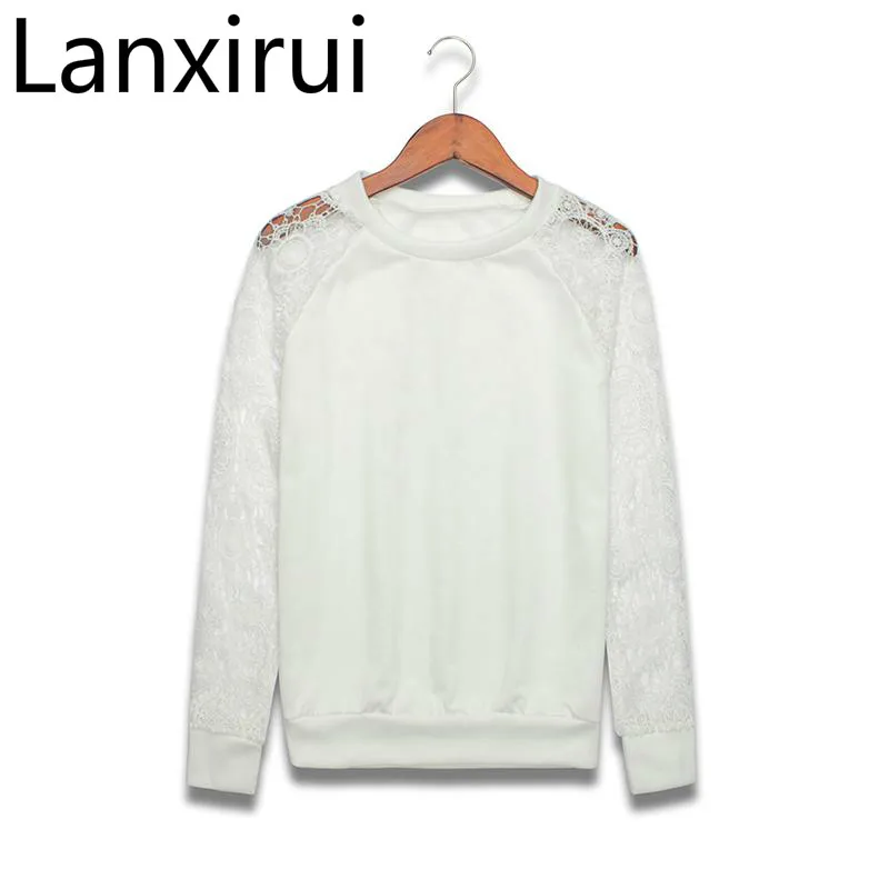 

New Hot Women Long Sleeve Lace Hoodies Sweet Casual Sweatershirt Pullover Knitwear White