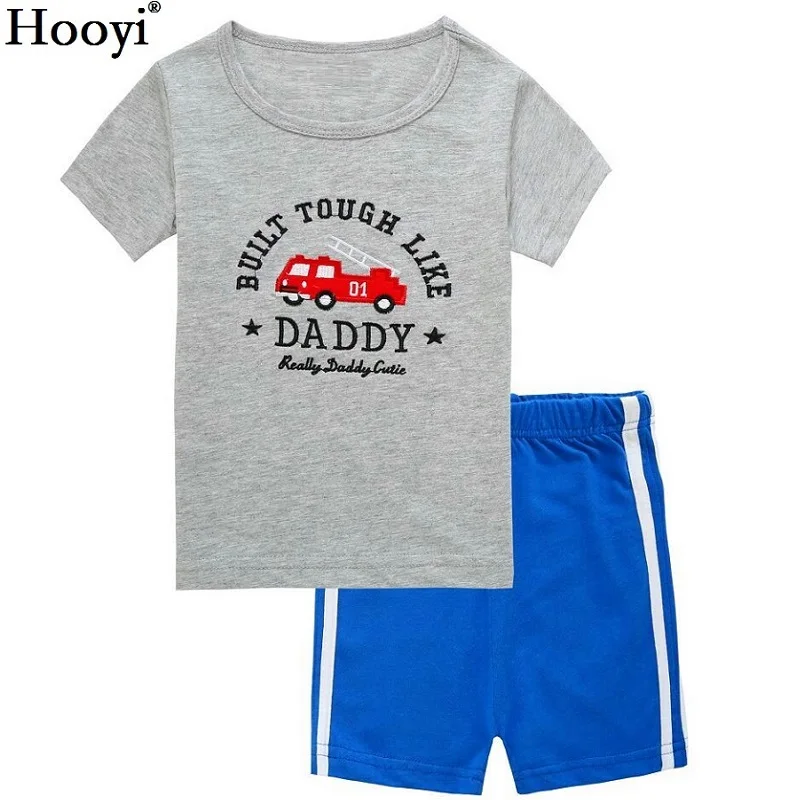 2026 Summer Boys Pajamas Sets Short Sleeve Children\'s Sleepwear 100% Cotton Kids Pijama Boy Pyjama Red Vehicle nightgown bottom