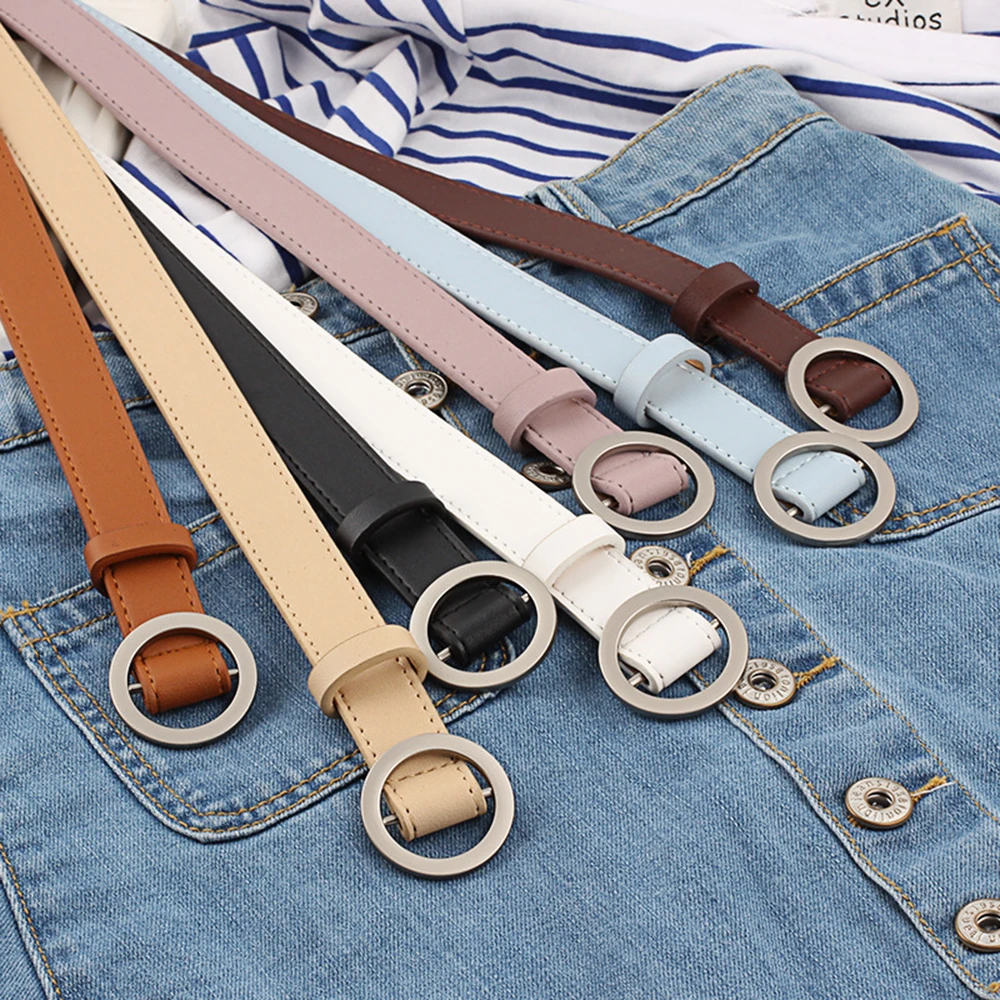 

Women Round Buckle Needle-free Punching Jeans Belt Summer Autumn Casual Adjustabl Female Imitation Leather Belts Solid Color