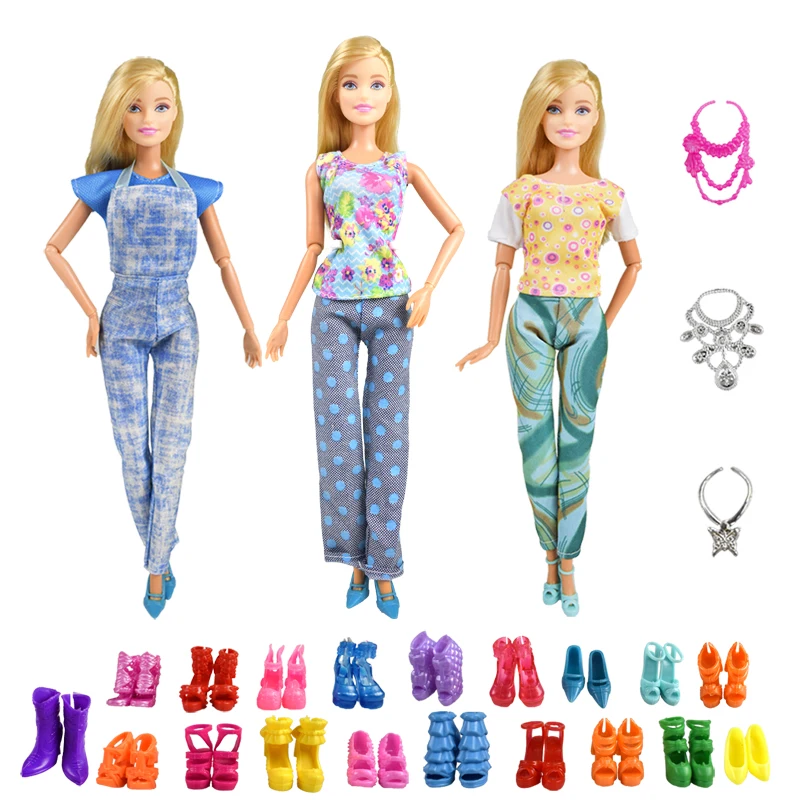 

9 Item/Set Doll Supplies =3 Pcs Beautiful Clothes + 3 Plastic Necklace + Random 3 Pairs Shoes for Doll Accessories Girl Toy Gift