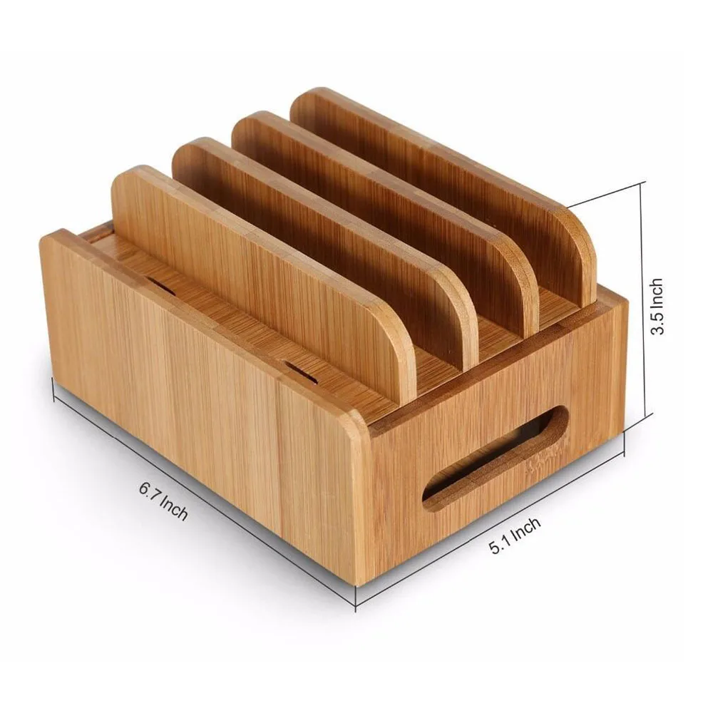 Bamboo Wooden Charging Dock Station Charger Holder Stand for iPhone iPad Kindle mobile phone Desktop Stand Wire management stora