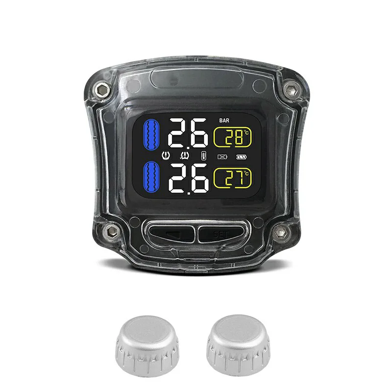 M3-B Wireless Motorcycle TPMS Real Time Tire Pressure Monitoring System Universal 2 External Internal Sensors LCD Display