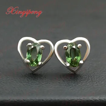 18k white gold 100% natural sapphire studs earrings Blue green color fire Fine jewelry contracted