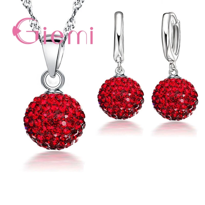 Big Promotion Jewelry Sets 925 Sterling Silver Austrian Crystal Ball Lever Back Earring Pendant Necklace for Woman