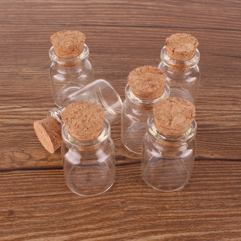 100pcs 22*30*12.5mm 5ml Mini Glass Perfume Spice Bottles Tiny Jars Vials With Cork Stopper pendant crafts wedding gift