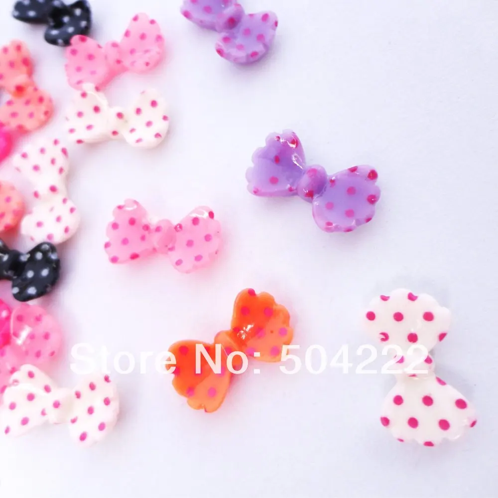 250pcs Nail Art Decor Manicure Decorations cabochon, Glitter polka dots bow Beads