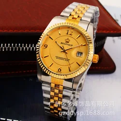 HK Brand Luxury Gold men's woman's Lovers' single crown REGINALD calendar Stainless steel watch Gift wholesale Wristwatches