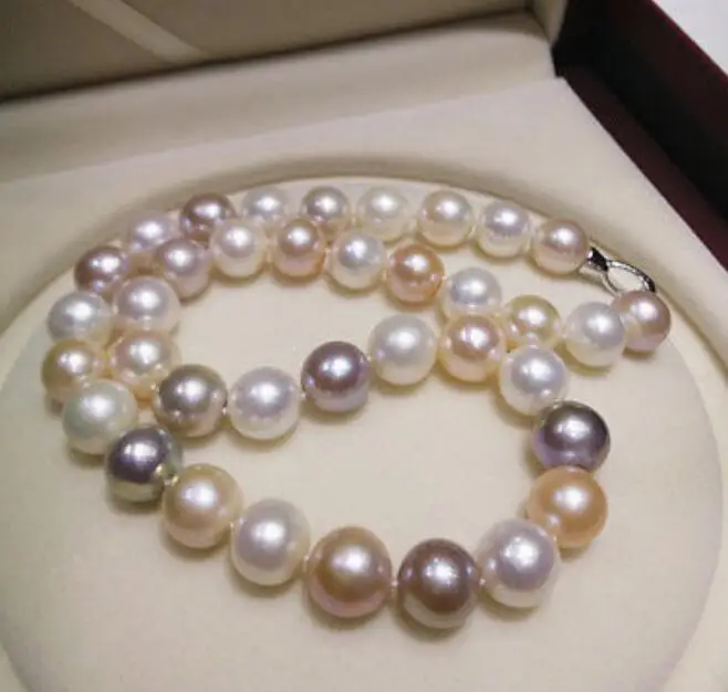 

AAA 11-12 mm Tahitian multicolor natural pearl necklace 18 INCH 36"