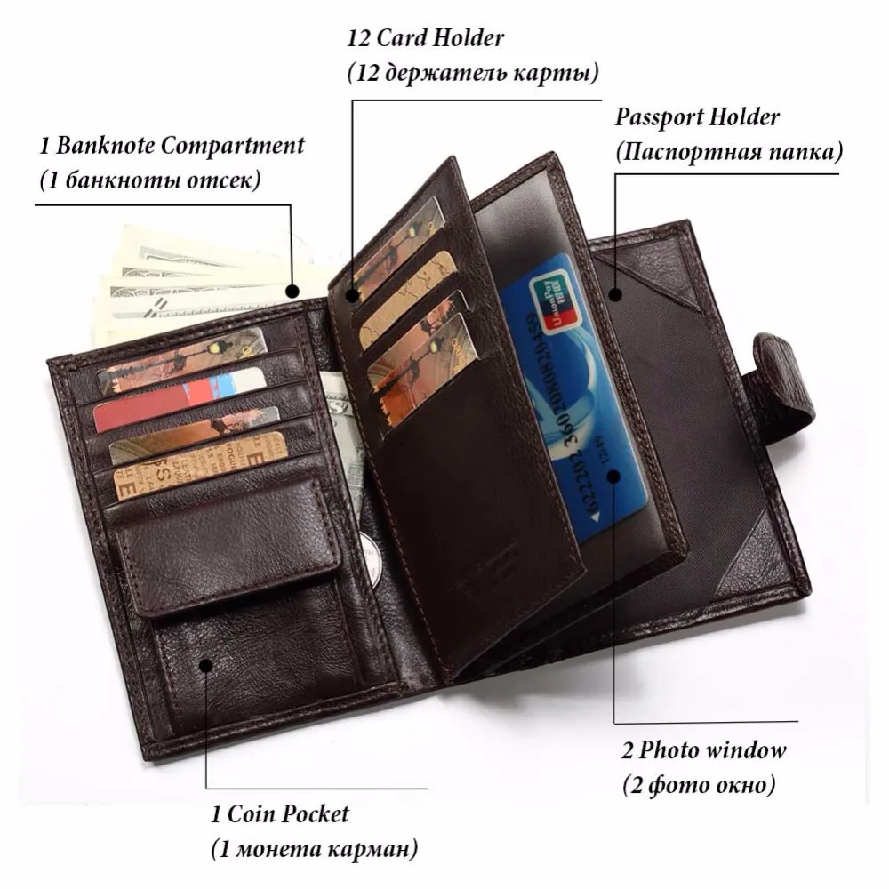 KAVIS – portefeuille porte-passeport en cuir véritable pour homme, porte-monnaie magique