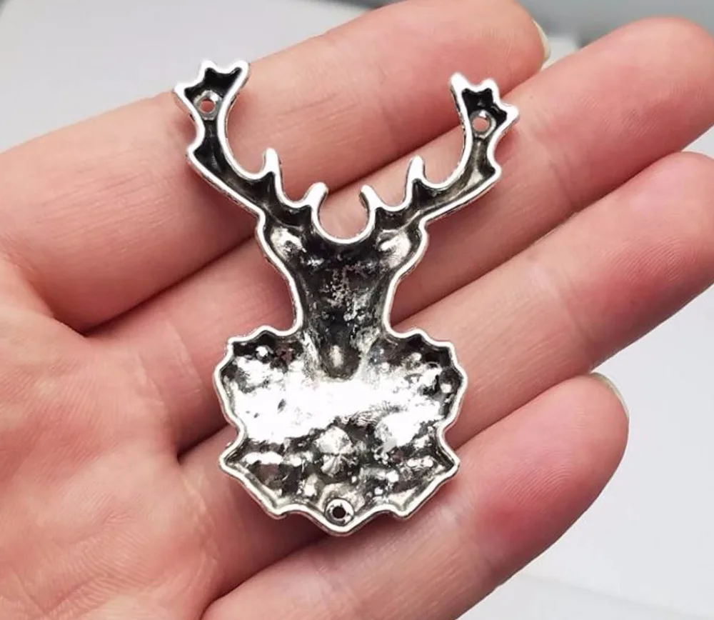 5pcs/lot--51x38mm Antique Silver Plated/Bronze Plated Deer Head Antlers Charm Christmas Pendant DIY Supplies Jewelry Accessories