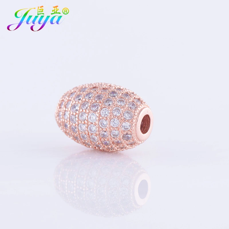 Juya Micro Pave Zircon Metal Oval Beads For Women Men Handmade Fashion Needlework Beading Jewelry Making