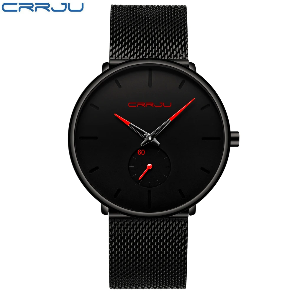 Crrju moda preto relógio masculino clássico casual quartzo homem negócios casual esporte relógio único masculino presente relógio de pulso relogio