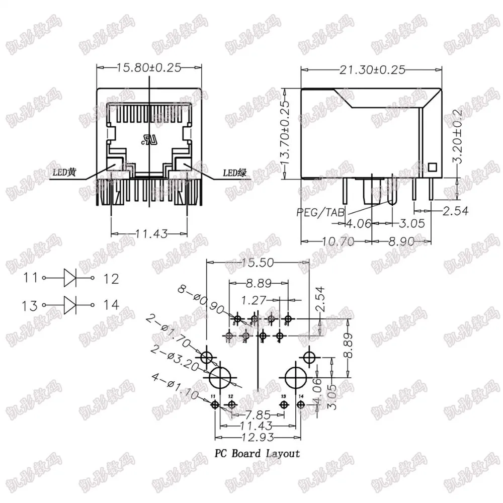 20Pcs/Lot Rj45 Copper Case Network Socket 59-8P8C With Lamp And Shield Without Filt And Crystal Head 8Pin Combination Packages