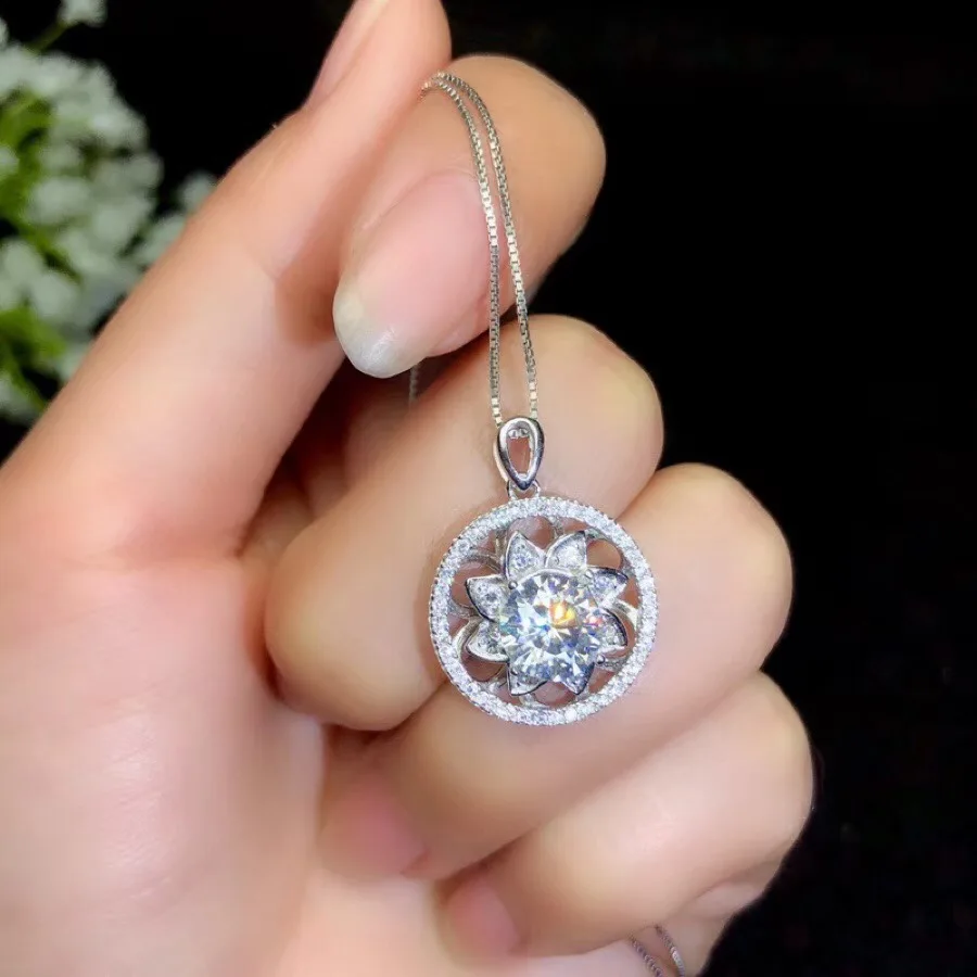 moissanite necklace, 1.2 carat gem, can be detected by instrument, 925 Sterling silver, popular Necklace