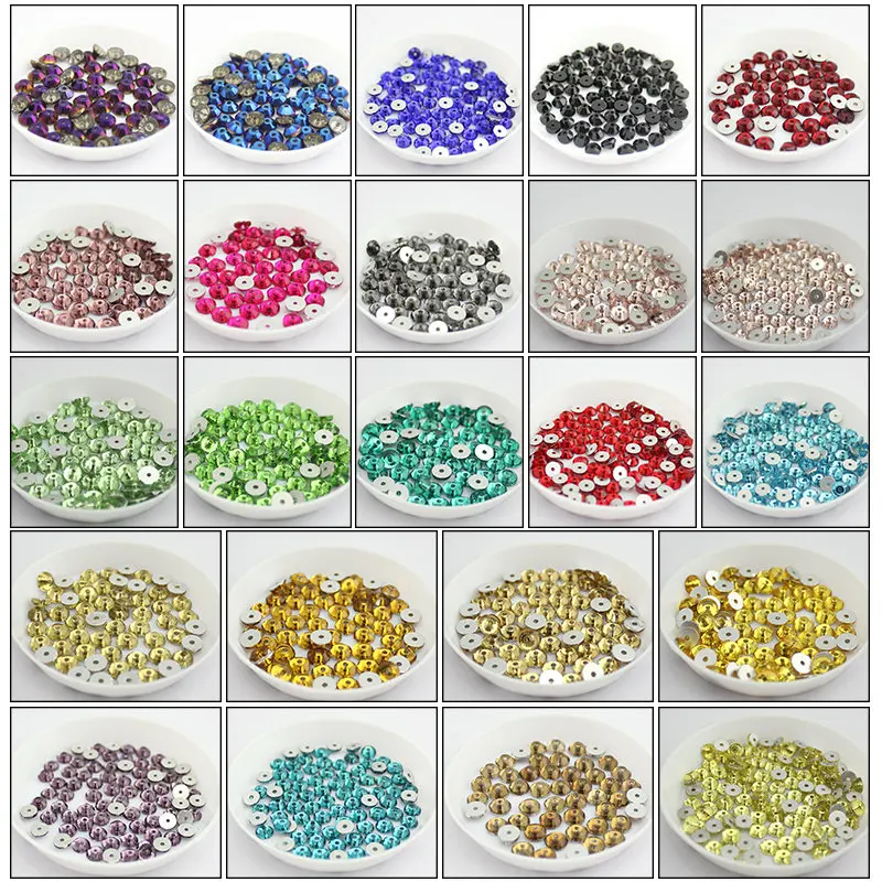 SS16-SS30 Much Color Glass Material Round Rhinestone Crystal Sewing Stone Flat back Hole Clothing Decoration Accessories