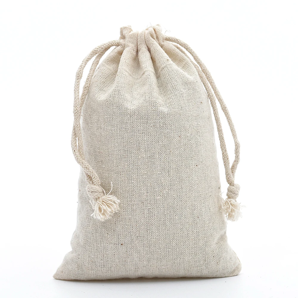 

50 3.9"x5.9" Plain Calico Cotton Muslin Drawstring Gift Bags Wedding Party Favor Pouch Cotton Gift Bag for Tea Herb Wholesale