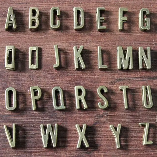 

500 Bronze Tone Alphabet Letter "A-Z" Slide Charm Fit 7mm Wristbands