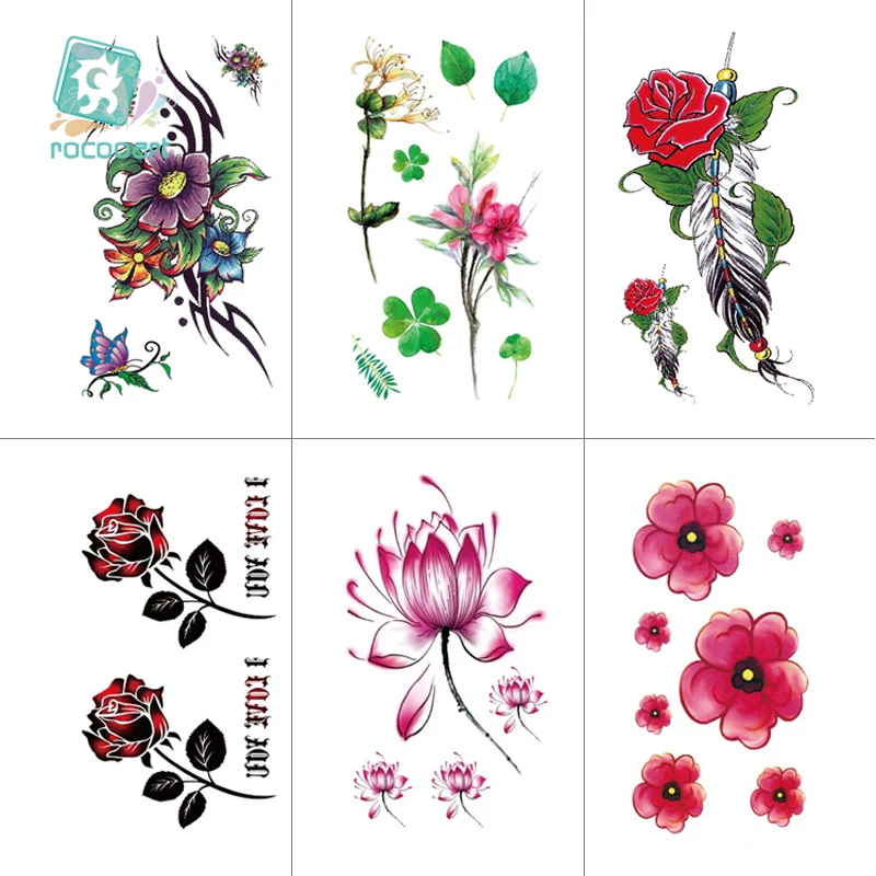 25 Verschillende Bloem Tattoo Ontwerpen Trendy Rode Roos Zwarte Tattoo Waterfproof Nep Tijdelijke Tattoo Sticker Lichaam Tattoo Op Handen