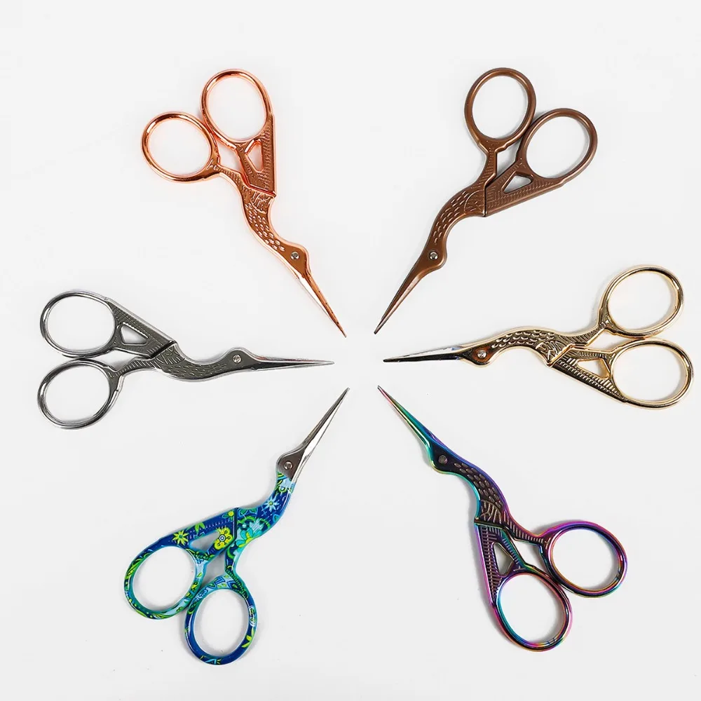 High Quality Durable Stainless Steel Vintage Classic Embroidery Scissors Nail Art Stork Crane Bird Scissors Cutters Tools