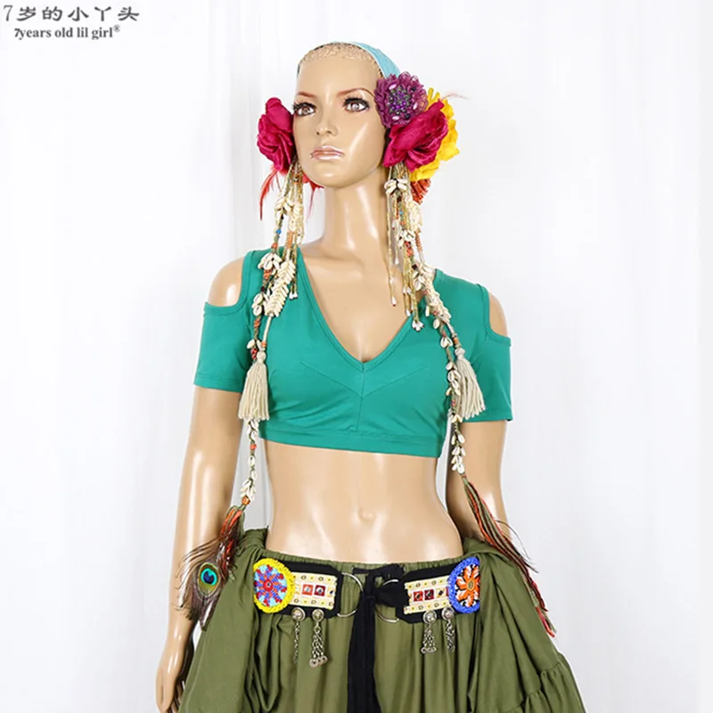 Lycra cotton Belly Dance choli Drop Short Sleeve Top Fat chance Tribal Costume CFF01-05