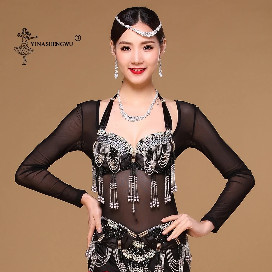 Buikdans Tops Een Stuk Turnpakje Dancewear Lange Mouwen Bellydance Accessoires Vrouwen Bodysuit Dieptepunt Shirt