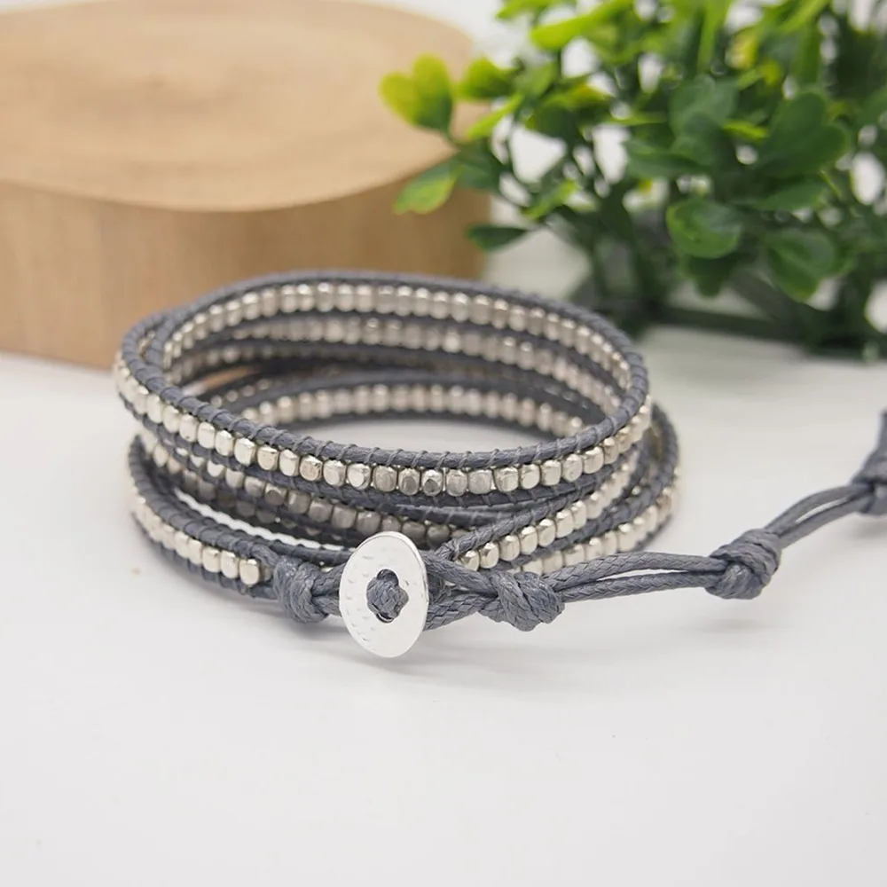 Bohemian Women Men Bracelets Style Brass Bead 5 Wraps Statement Bracelet for Men and Women