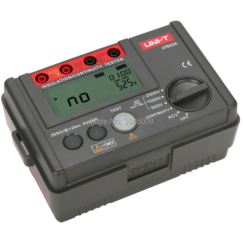 UNI-T UT502A Insulation Resistance Tester 2500V Digital Megohmmeter High Voltage / Overload Indicator LCD Backlight