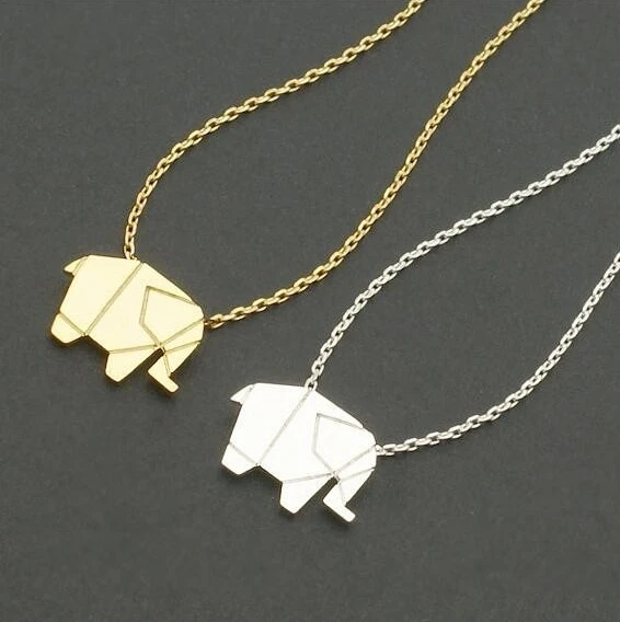 Jisensp Fashion Necklaces Origami Elephant Geometric Necklace Woodland Elephants Animal Jewelry Collar Mother\'s Day Gift N192