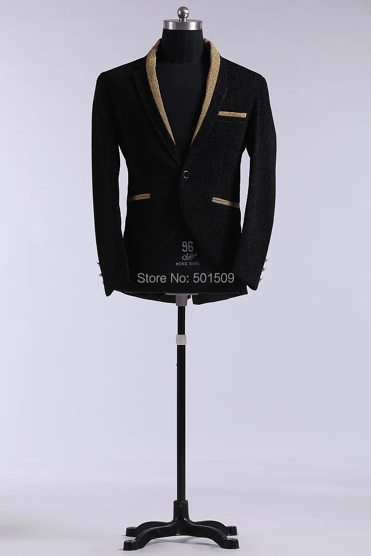 

glitter black mens collar golden tuxedo jacket/stage performance,only jacket