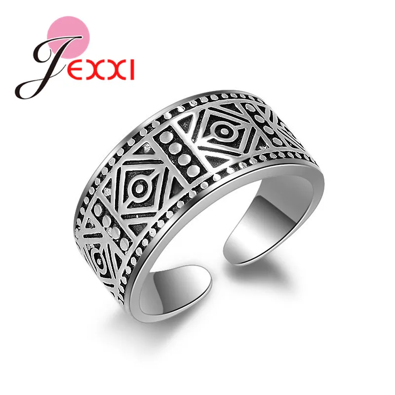 Antique Retro 925 Sterling Silver Opening Rings Men Wedding Jewelry For Women Cocktail Party Dark Ring Casual Gathering